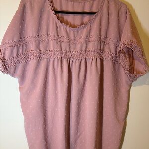 Pink Lace Trim Women's Plus Size Top